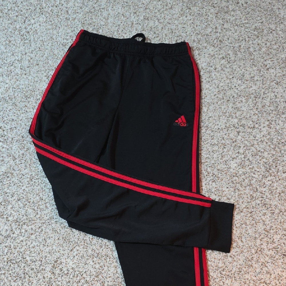 Adidas Men's Black Joggers with Red Accents